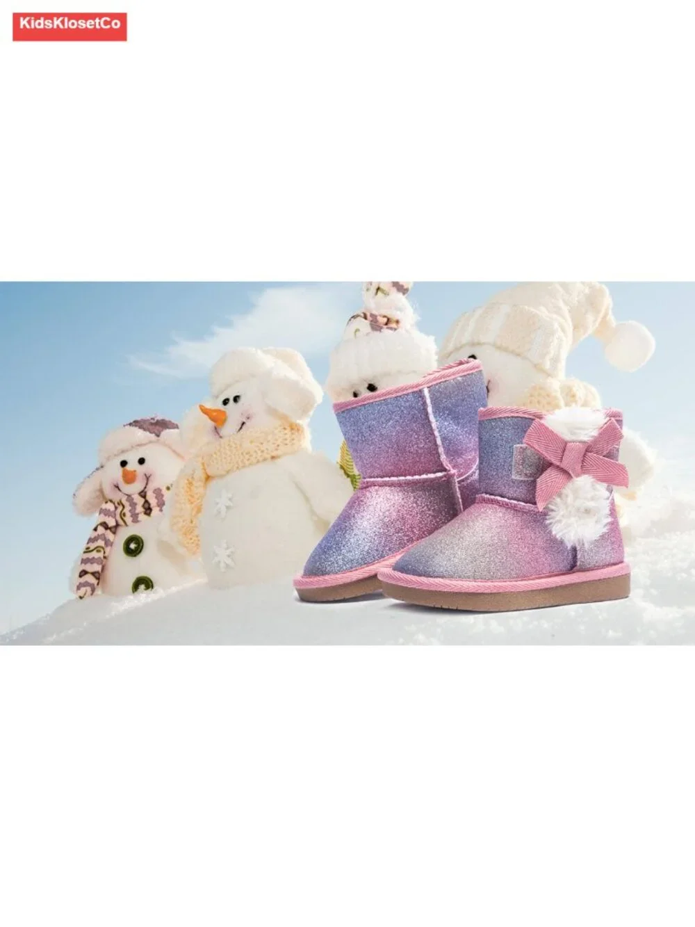 Toddler Girls Glitter Snow Boots with Cotton Lining and Cute Bow